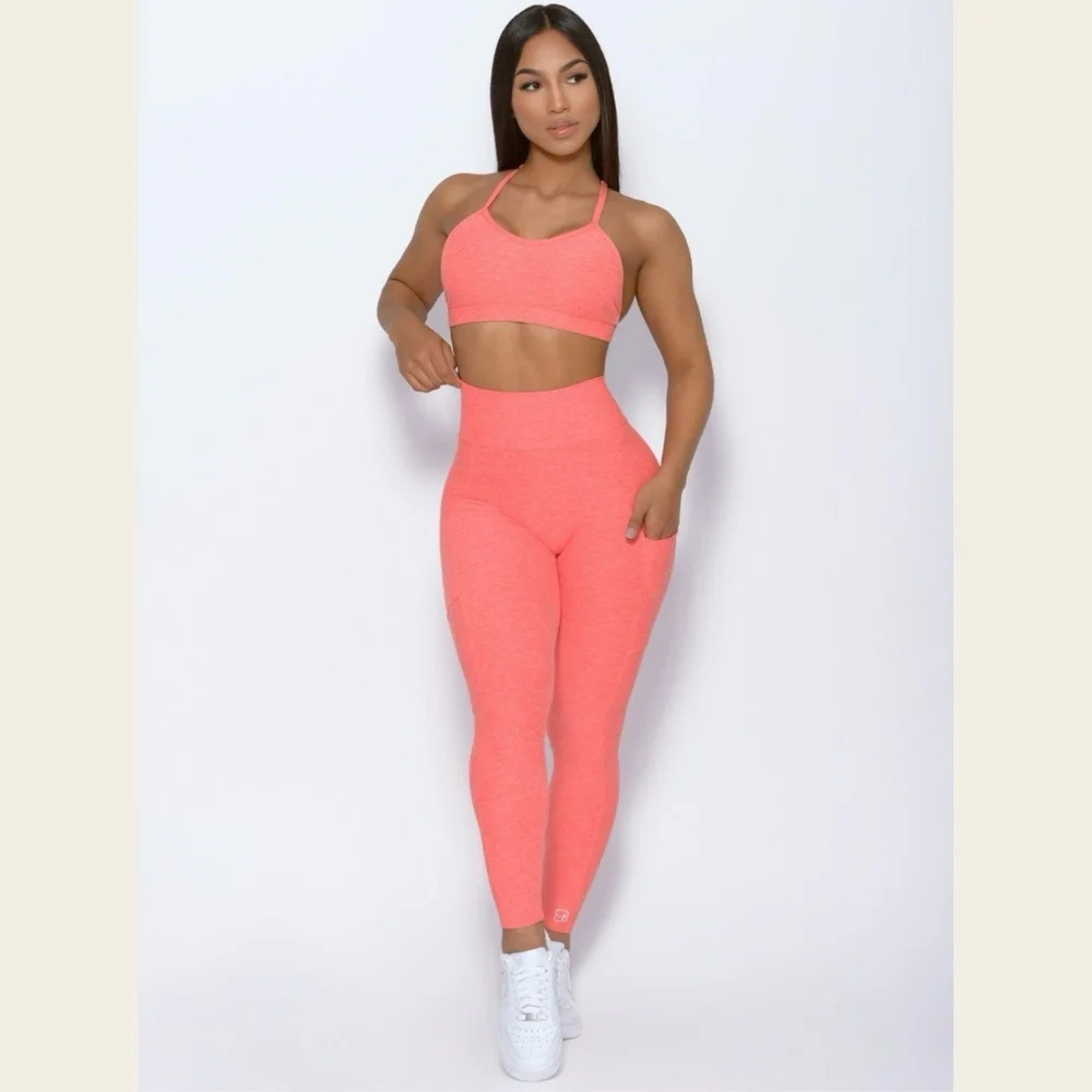 Bombshell Curves Leggings Scrunch Bum Pockets Coral 🍑
